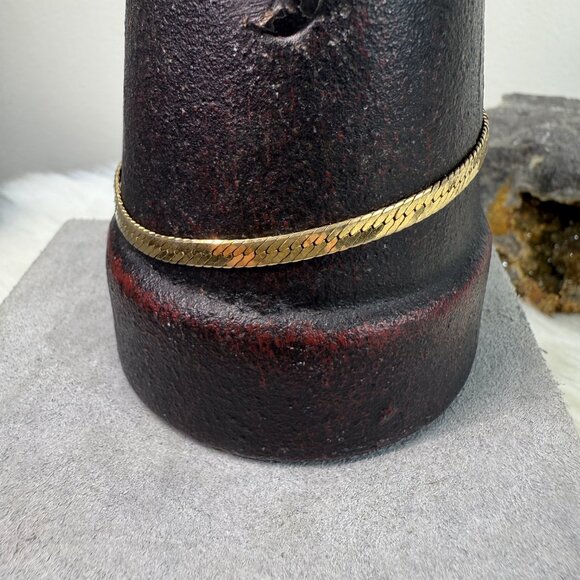 Vintage Gold Tone Flat Herringbone Chain Bracelet 7" - Picture 4 of 7